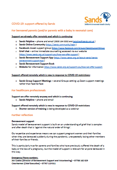 COVID-19: support offered by Sands