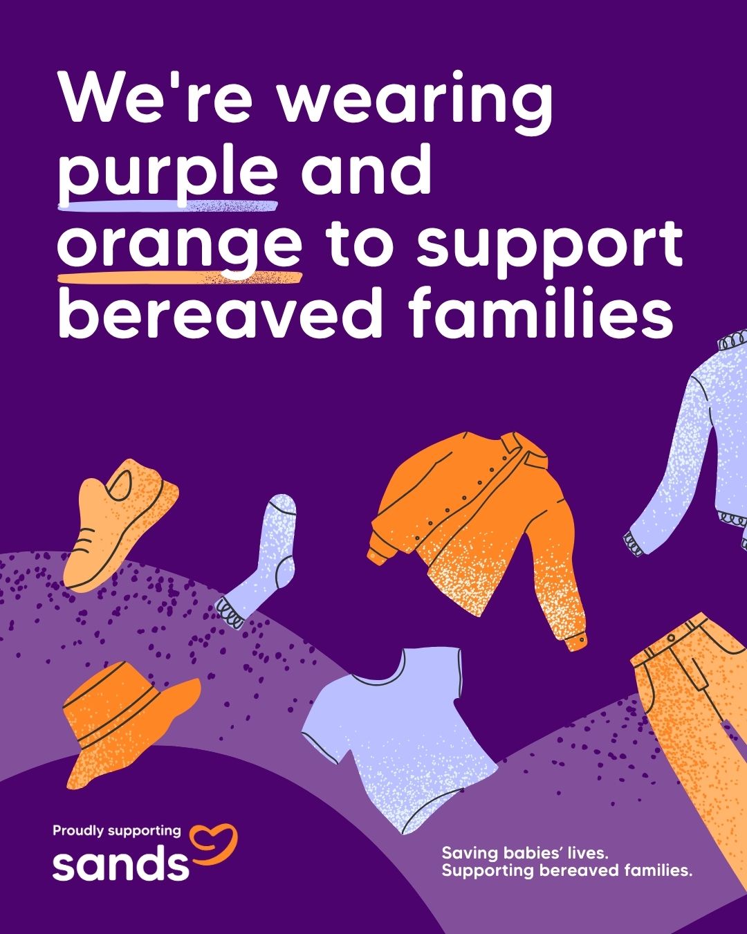 We're wearing purple and orange social media tile for Instagram and Facebook Feed
