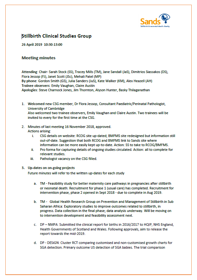 April Stillbirth CSG minutes