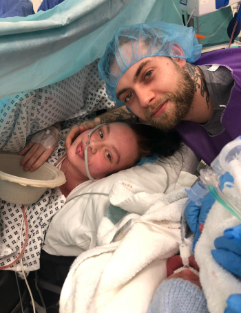Chelsea and her partner who have lost sons to placental abruptions.