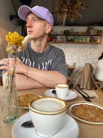  Kyle in a lilac hat for Bluebell