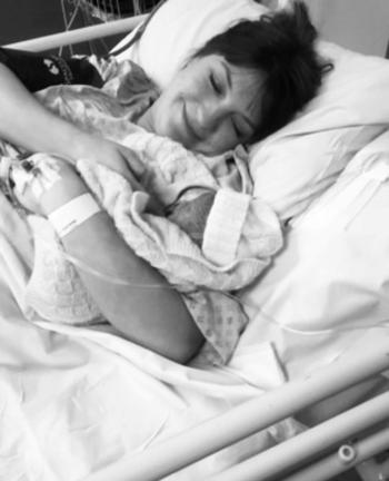 Laura with Penny in hospital