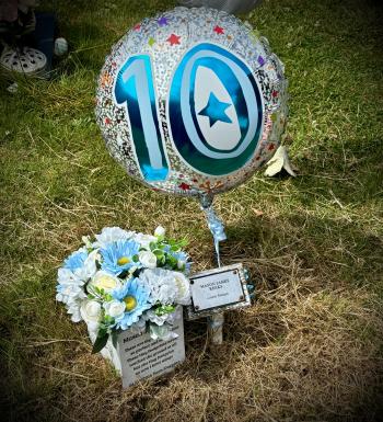 Mason’s grave on his 10th birthday following his stillbirth.