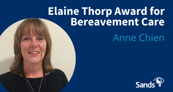 Anne Chien alongside the text: 'Elaine Thorp Award for Bereavement Care'