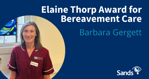 Barbara Gergett alongside the text: 'Elaine Thorp Award for Bereavement Care'