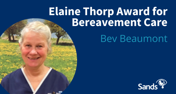 Bev Beaumont alongside the text: 'Elaine Thorp Award for Bereavement Care'