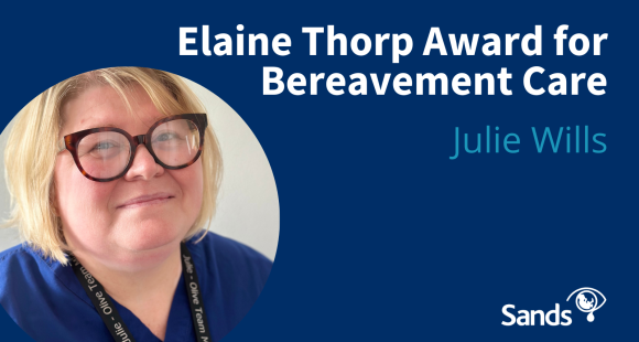 Julie Wills alongside the text: 'Elaine Thorp Award for Bereavement Care'