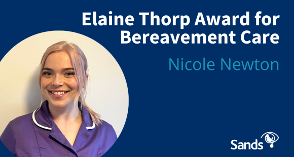 Nicole Newton alongside the text: 'Elaine Thorp Award for Bereavement Care'