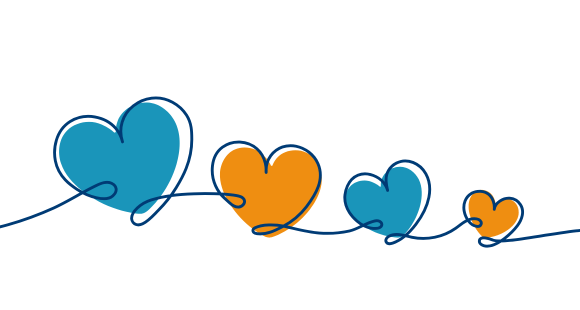 string of blue and orange hearts
