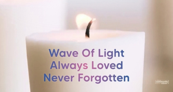 Image of a candle light with text: Wave Of Light Always Loved Never Forgotten