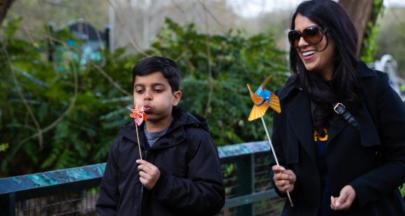 Lady and her son with pinwheels