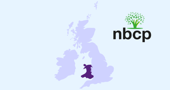 Map of the UK with Wales highlighted, the NBCP logo appears top right