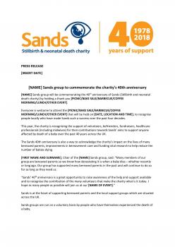 Press release template for groups - Sands 40th anniversary
