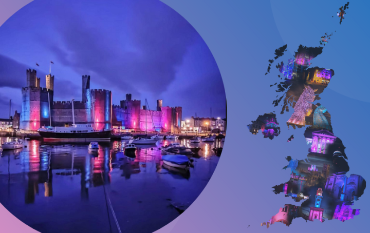 Image of the UK with a montage of Pink and Blue photos 