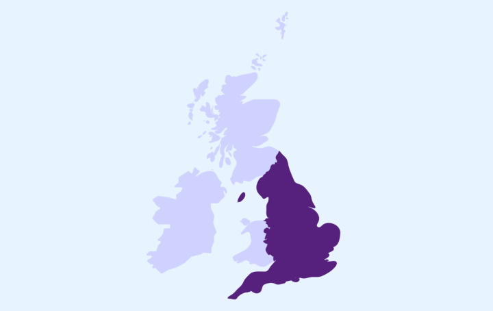 Map of the UK, with England highlighted