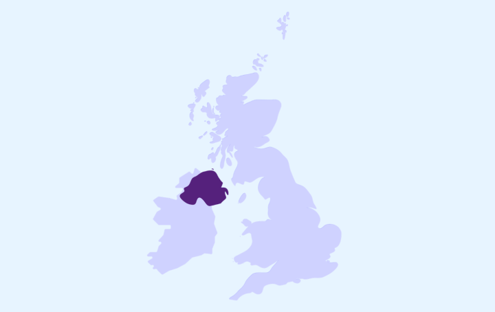 Map of the UK, with Northern Ireland highlighted
