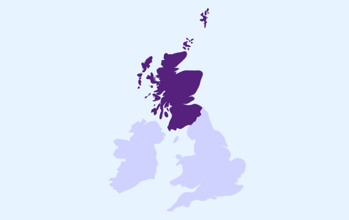 Map of the UK, with Scotland highlighted