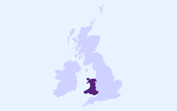 Map of the UK with Wales highlighted