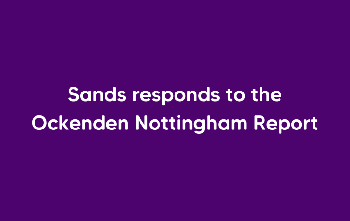 White text on purple background reads "Sands responds to the Nottingham Ockenden report"