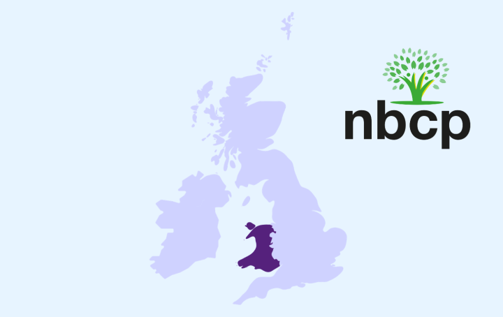 Map of the UK with Wales highlighted, the NBCP logo appears top right