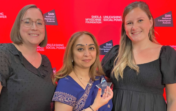 Image of Jessica Reeves and Megan Ball from our campaigns team and Sands Ambassador Shetal Joshi (KSAVI)
